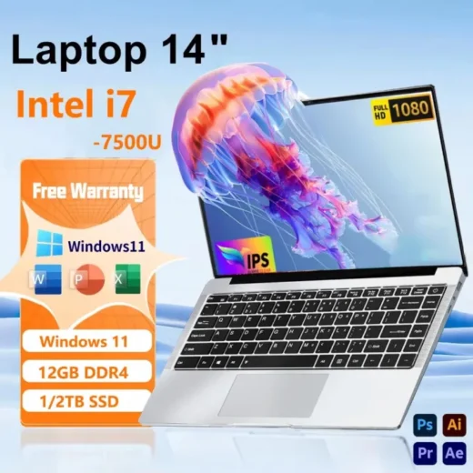 Learning  laptops Windows 11 Intel CORE i7 7500U Netbook 1920X1080 Portable Notebook 12GB RAM 512GB 1/2TB SSD 14.1 Inch  Computer【3 Years Warranty】