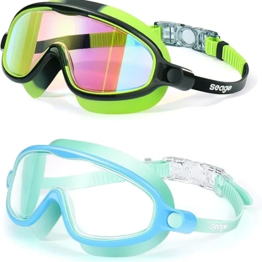 Seago Swim Goggles 2 Pack Anti-Fog Anti-UV Wide View Swimming Goggles for Kids 3-14