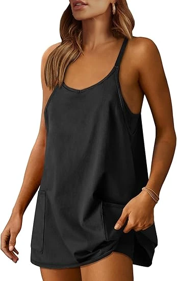 ANRABESS Women Athletic Dress Summer Tennis Workout Active Sports Mini Romper Dress Built in Shorts Travel Vacation Clothes
