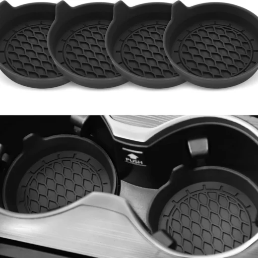 Car Cup Holder Coaster, Silicone Cup Holder Insert, Universal Non-Slip Cup Holders, Car Accessories Interior for Women and Man Interior Sets 4 Pack Black