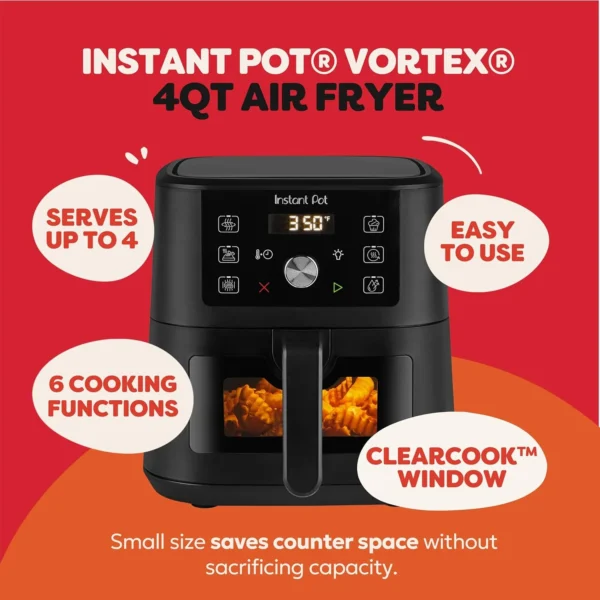 Instant Pot 6QT VORTEX Plus Air Fryer, 6-in-1, Air Fry, Broil, Dehydrate, Crisp, Roast, Reheat, Bake, Dishwasher-Safe Airfryer basket, from the Makers of Instant Pot, Stainless Steel