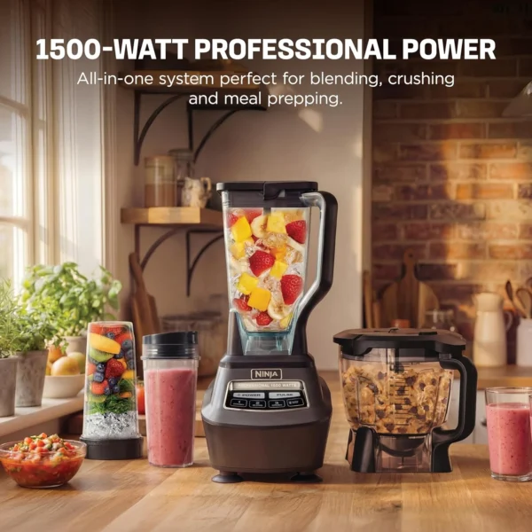 Ninja Kitchen System | All-in-One Food Processor & Blender for Smoothies | Includes Pitcher, (2) 16 oz. To-Go Cups & 8-Cup Bowl | Makes Salsa, Dough, Shakes, & Frozen Drinks | 1500W | Black |