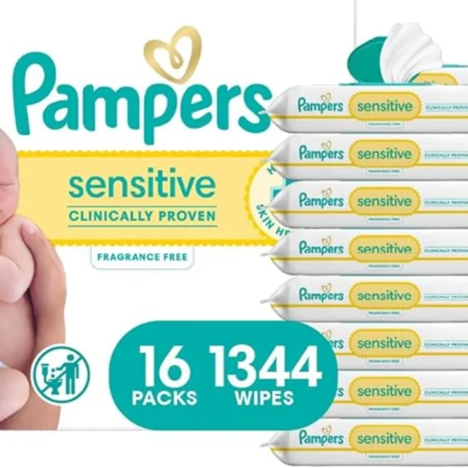 Pampers Sensitive Baby Wipes, Clinically Proven, Fragrance Free, Unscented, Water Based, Hypoallergenic, Multi-Use, Hand Wipes