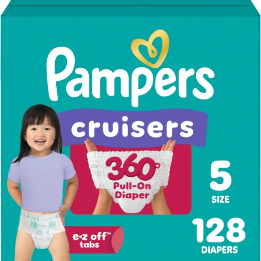 Pampers Diapers - Cruisers 360 - Size 5, 128 Count, Babyproof up to 100% Leakproof Pull-On Diaper