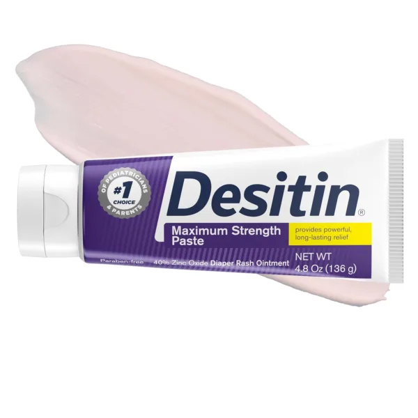 Desitin Maximum Strength Paste, 40% Zinc Oxide Paste, Diaper Rash Healing Ointment for Immediate Relief, Dermatologist Pediatrician Tested, Helps Heal Diaper Rash, Protects Up to 12 Hours, 4.