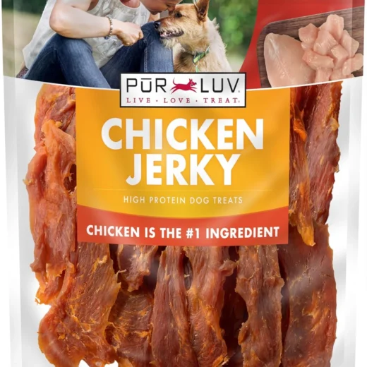 Pur Luv Chicken Jerky Dog Treats, Made with 100% Real Chicken Breast, 16 Ounces, Healthy, Easily Digestible, Long-Lasting, High Protein, Satisfies Dog's Urge to Chew