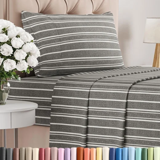 Twin Size 3 Piece Sheet Set - Comfy Breathable & Cooling Sheets - Hotel Luxury Bed Sheets for Women & Men - Deep Pockets, Easy-Fit, Soft and Wrinkle Free Sheets - Grey Stripes Oeko-Tex Bed Sh