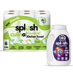 Splesh Culina XL Kitchen Towel 3 Ply 6 Rolls with 3in1 Laundry Capsule