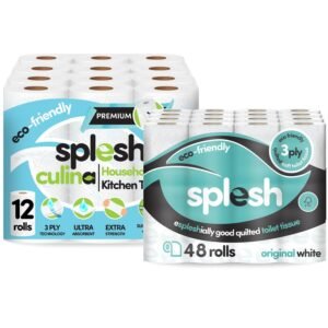 Splesh Toilet Roll Quilted White 48 Rolls with Culina Kitchen Towel 12 Rolls