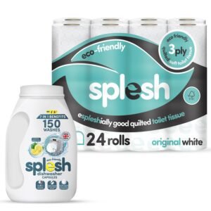 24 Rolls 3-Ply Toilet Paper + 3-in-1 Dishwasher Tablet