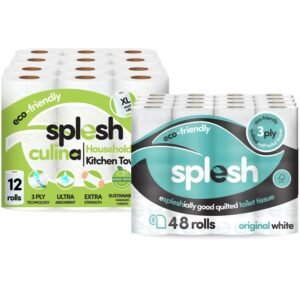 Splesh 48 Rolls Quilted Toilet Paper + 12 Culina Kitchen Towels