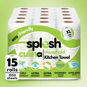 Splesh Culina Kitchen Towel 3 Ply Ultra Absorbent Household XL Roll, 15 Rolls